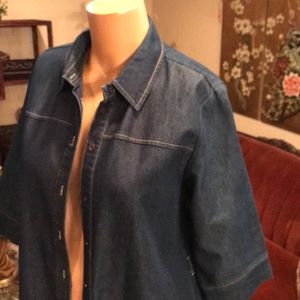 Denim button up dress duster coat size 16 stretch